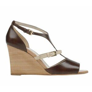 TOD'S SHOES BROWN LEATHER STRAPPY WOODEN WEDGE HEEL SANDALS sz IT 40 US 10